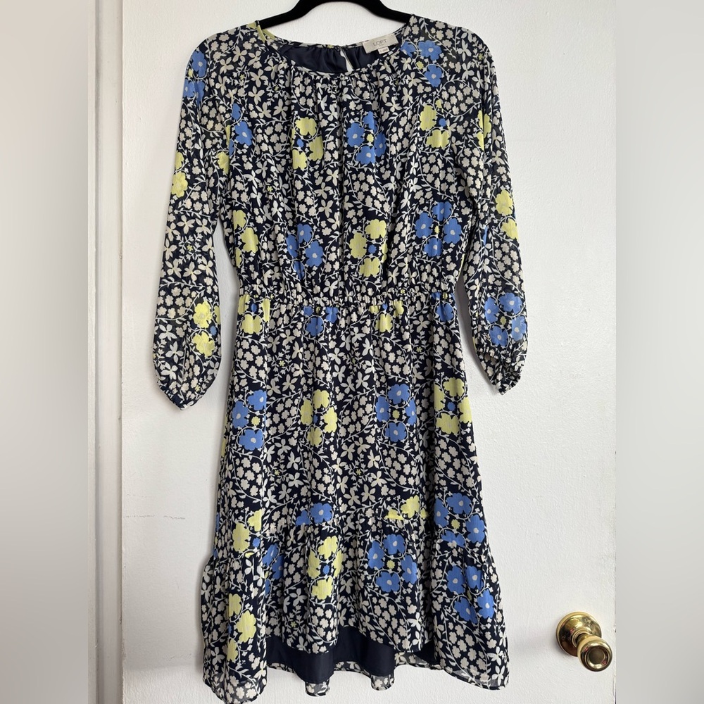 Floral Long Sleeve Dress in Blue and Yellow (S)